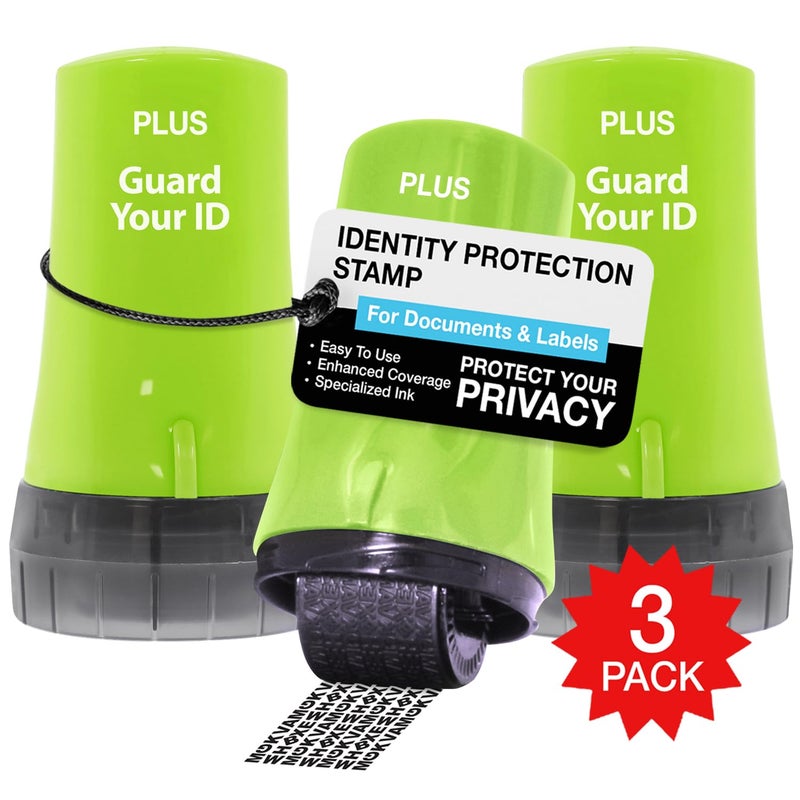 Plus Guard Your ID Security Roller Set for Identity Theft Protection Advanced 2.0 Stamping and Redacting (Regular 3-Pack, Green) - Image 1